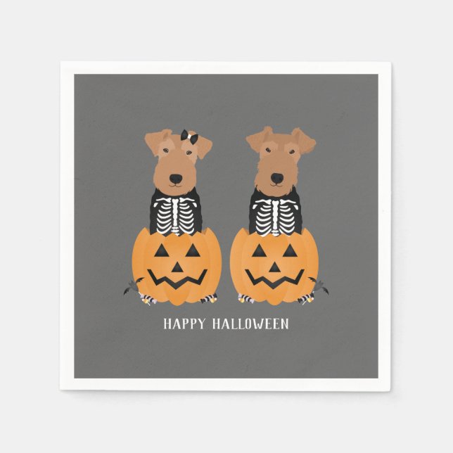 Guardanapo De Papel Welsh Terrier Halloween Skeleton (Frente)