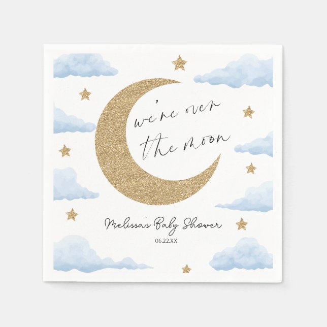 Guardanapo De Papel We're Over The Moon Blue Celestial Baby Shower (Frente)