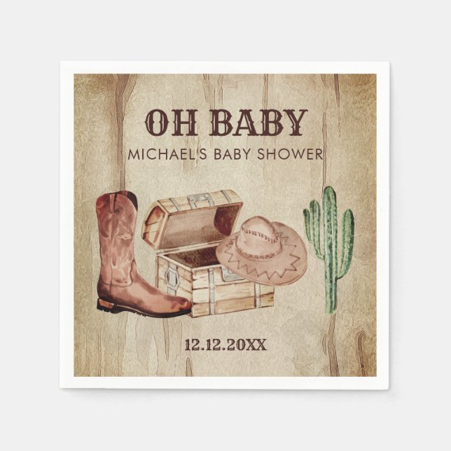 Guardanapo De Papel Western Baby Boy Cowboy Hat Cactus Celebration (Frente)