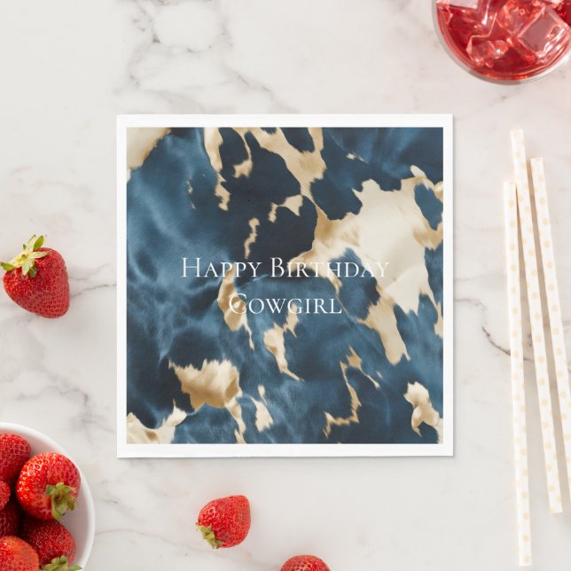 Guardanapo De Papel Western Blue Cream Dourado Cowboy Cowhide (Insitu)