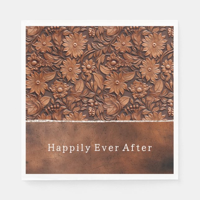 Guardanapo De Papel Western Brown Faux Leather Floral (Frente)