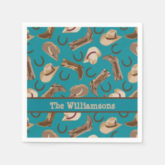 Guardanapo De Papel Western Cowboy Boots Hats Turquoise Name Personali