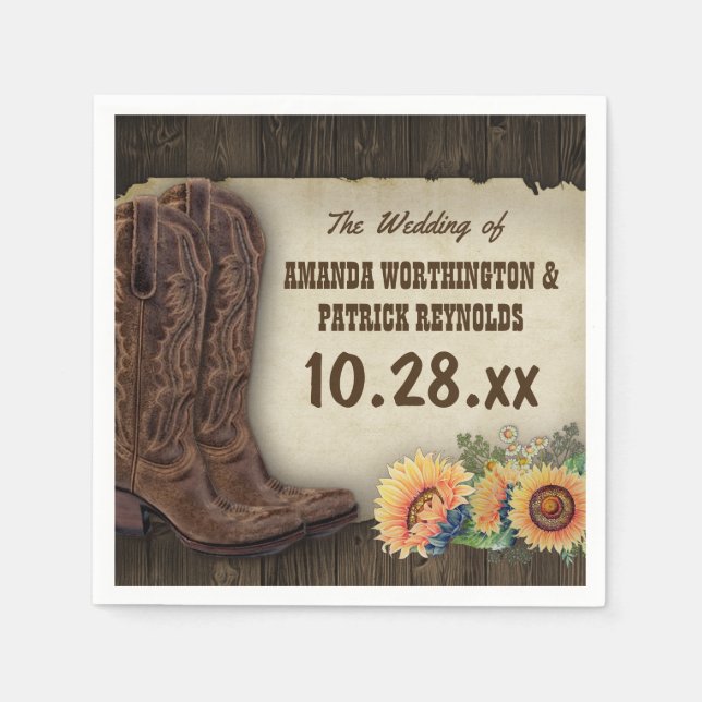 Guardanapo De Papel Western Cowboy Boots Sunflower Wedkins (Frente)