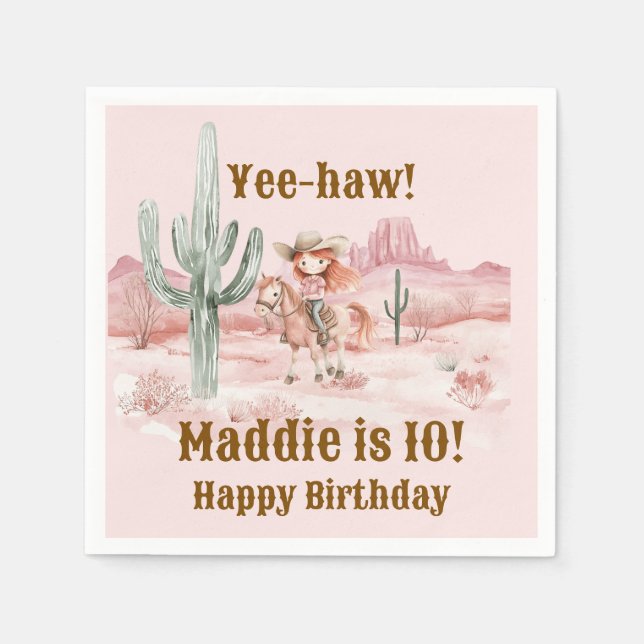 Guardanapo De Papel Western Cowgirl Pink Birthday (Frente)