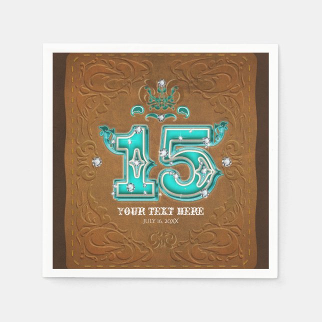 Guardanapo De Papel Western Rustic Brown Leather Look & Diamantes 15 (Frente)