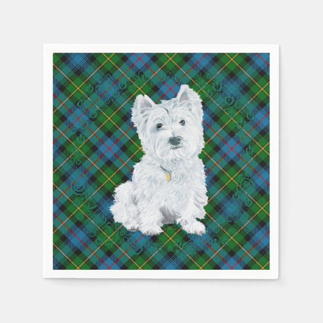 Guardanapo De Papel Westie em Tartan (Frente)