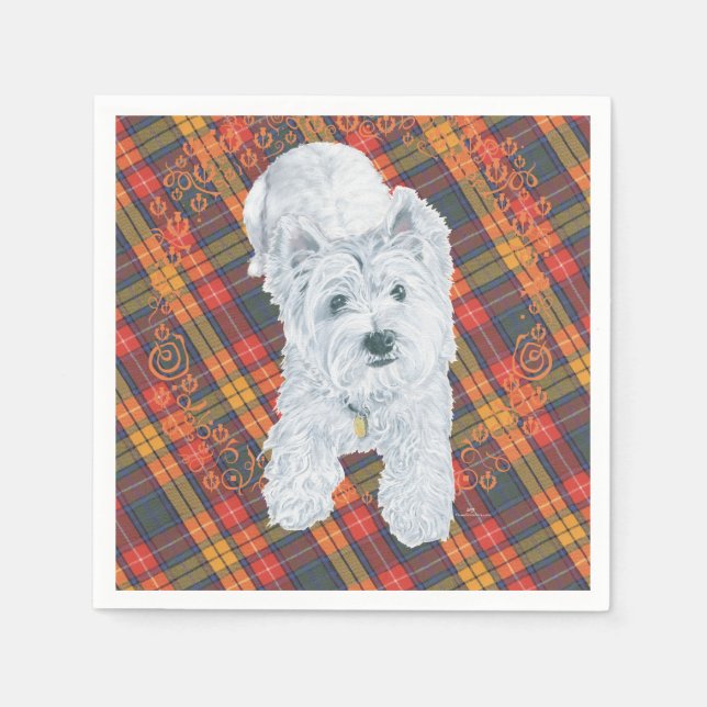 Guardanapo De Papel Westie no Tartan (Frente)