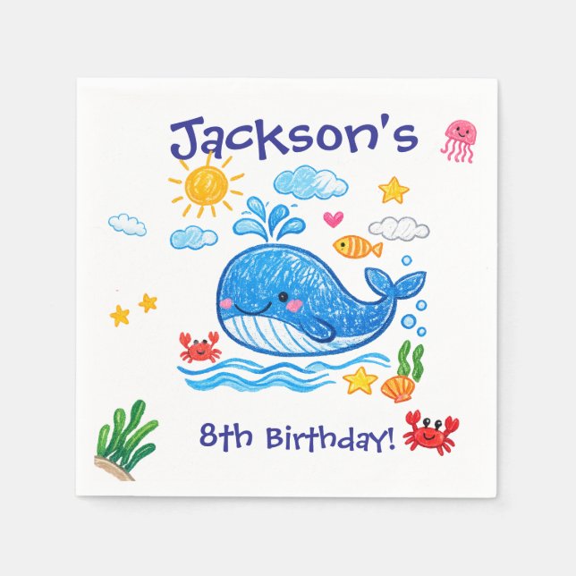 Guardanapo De Papel Whale Theme Summer Kids Birthday Party (Frente)