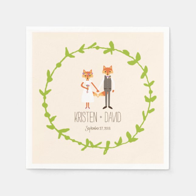 Guardanapo De Papel Whimesland Foxes Woodland Casamento de marfim (Frente)