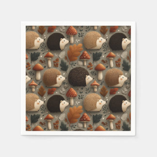 Guardanapo De Papel Whimsical Autumn Hedgehog & Mushroom Pattern