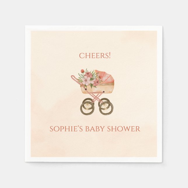 Guardanapo De Papel Whimsical Baby Carriage Floral Baby Shower (Frente)