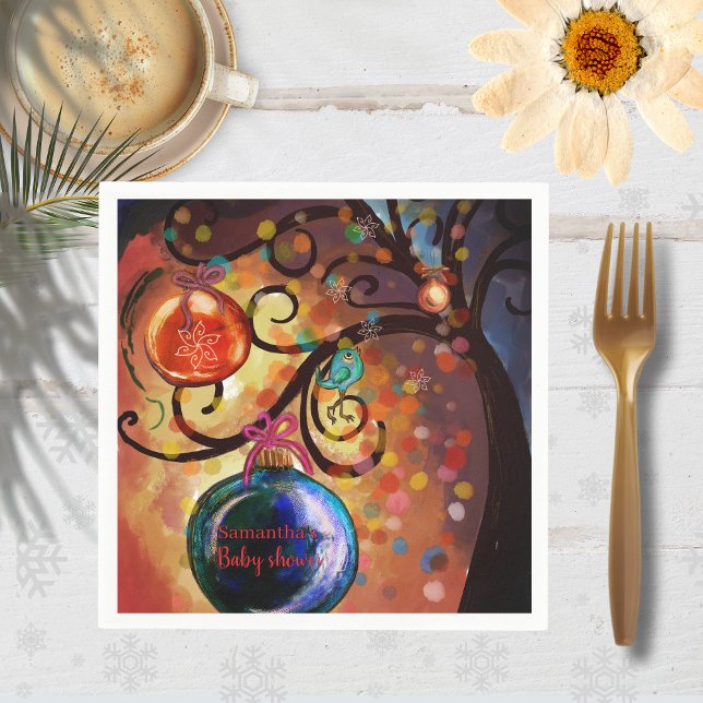 Guardanapo De Papel Whimsical Blue Orange Christmas Tree Paper Napkin (Criador carregado)