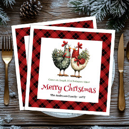 Guardanapo De Papel Whimsical chickens Christmas napkins editable name