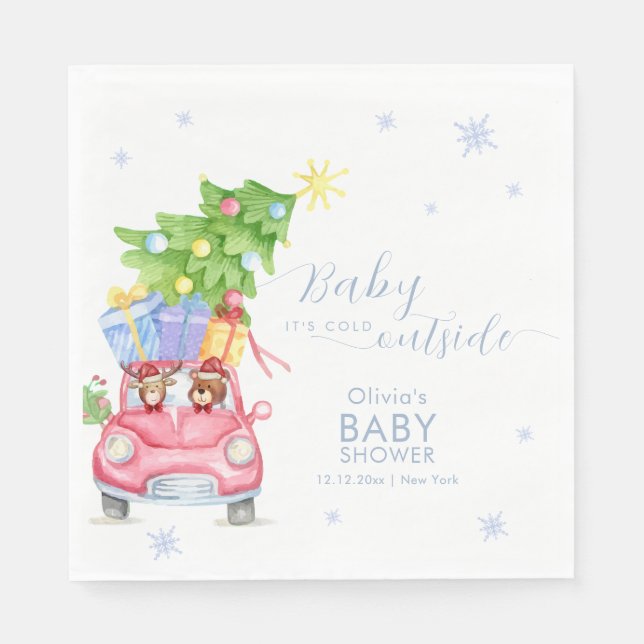 Guardanapo De Papel Whimsical Cold Outside Reindeer Bear Baby Shower  (Frente)