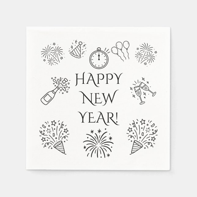 Guardanapo De Papel Whimsical Doodles Happy New Year (Frente)