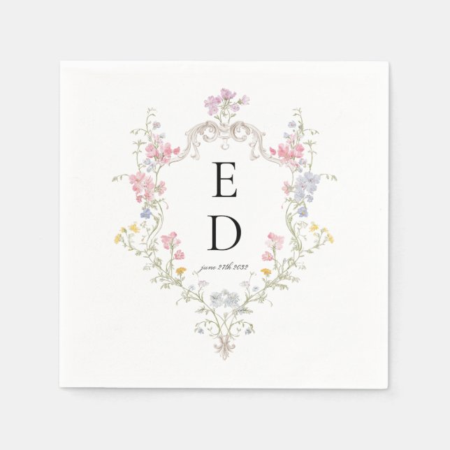 Guardanapo De Papel Whimsical Elegant Rococo Floral Crest Monogram (Frente)