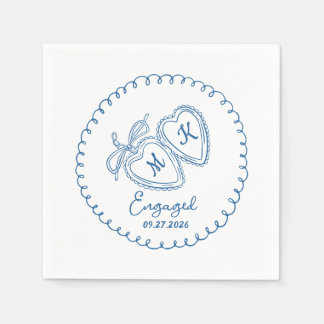 Guardanapo De Papel Whimsical Engaged Couple Blue Hearts Trendy Doodle