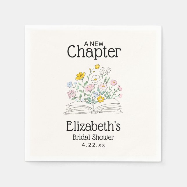Guardanapo De Papel Whimsical Floral A New Chapter Bridal Shower  (Frente)