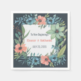 Guardanapo De Papel Whimsical Floral Salmon Blue Green Casamento