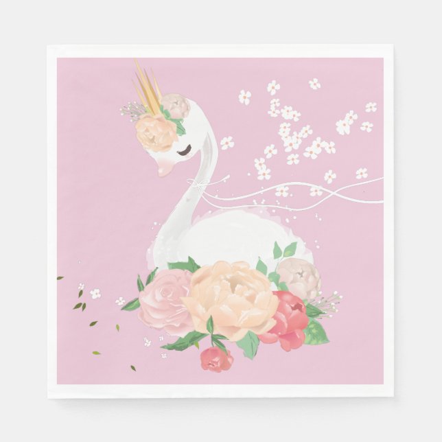Guardanapo De Papel Whimsical Floral Swan Birthday (Frente)