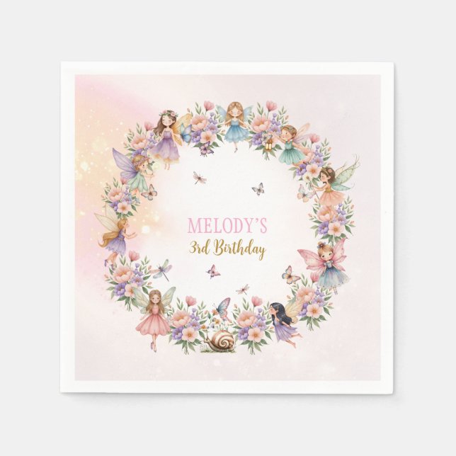 Guardanapo De Papel Whimsical flower fairy garden 3rd birthday  (Frente)