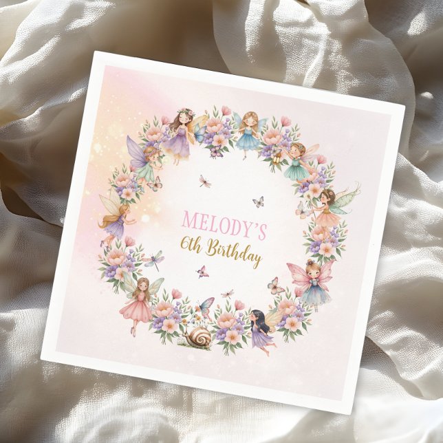 Guardanapo De Papel Whimsical flower fairy garden 6th birthday  (Criador carregado)