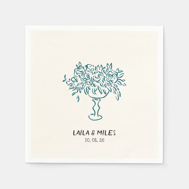 Guardanapo De Papel Whimsical flowers wedding hand drawn (Frente)