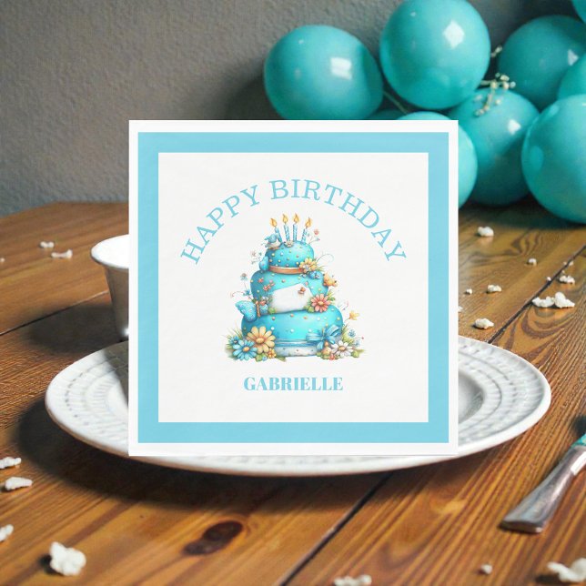Guardanapo De Papel Whimsical Fun Teal Birthday  (Criador carregado)