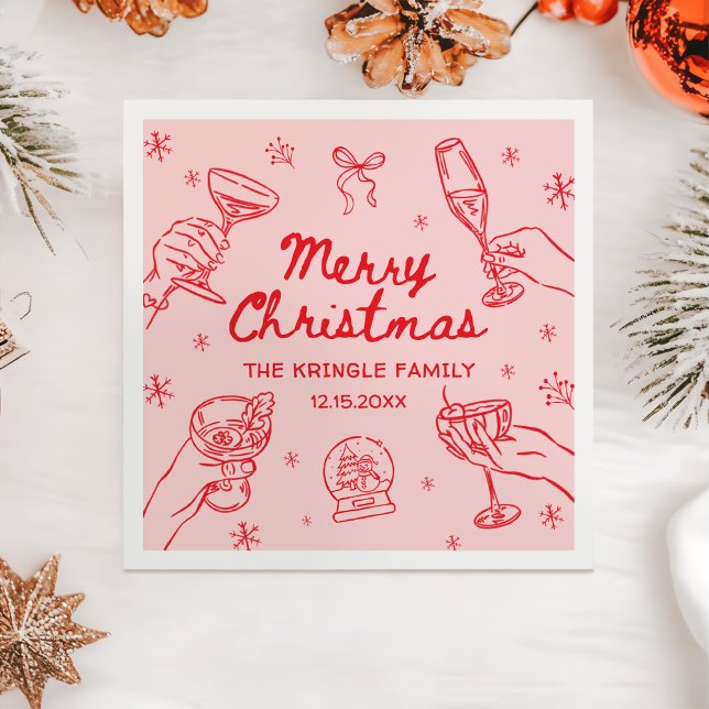Guardanapo De Papel Whimsical Hand Drawn Christmas Party  (Criador carregado)