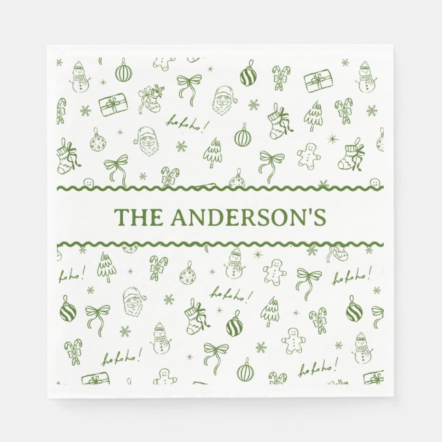 Guardanapo De Papel Whimsical Hand Drawn Doodle Green (Frente)