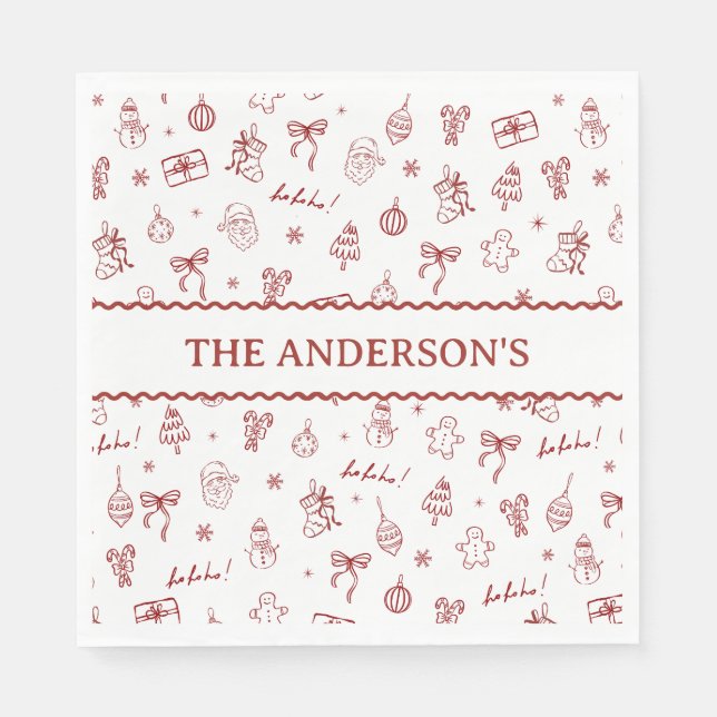 Guardanapo De Papel Whimsical Hand Drawn Doodle Red (Frente)