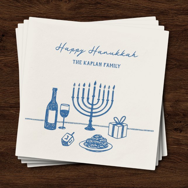 Guardanapo De Papel Whimsical Hand Drawn Hanukkah Party Trendy Custom (Criador carregado)