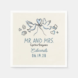 Guardanapo De Papel Whimsical Hand Drawn Love Birds Wedding Napkins