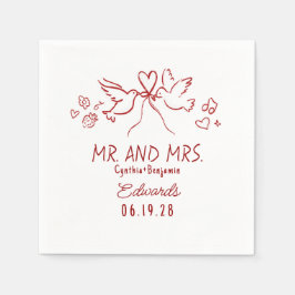 Guardanapo De Papel Whimsical Hand Drawn Love Birds Wedding Napkins