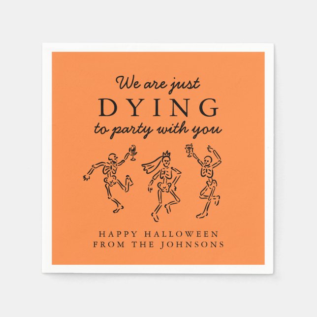 Guardanapo De Papel Whimsical Hand Drawn Skeletons Halloween Party (Frente)