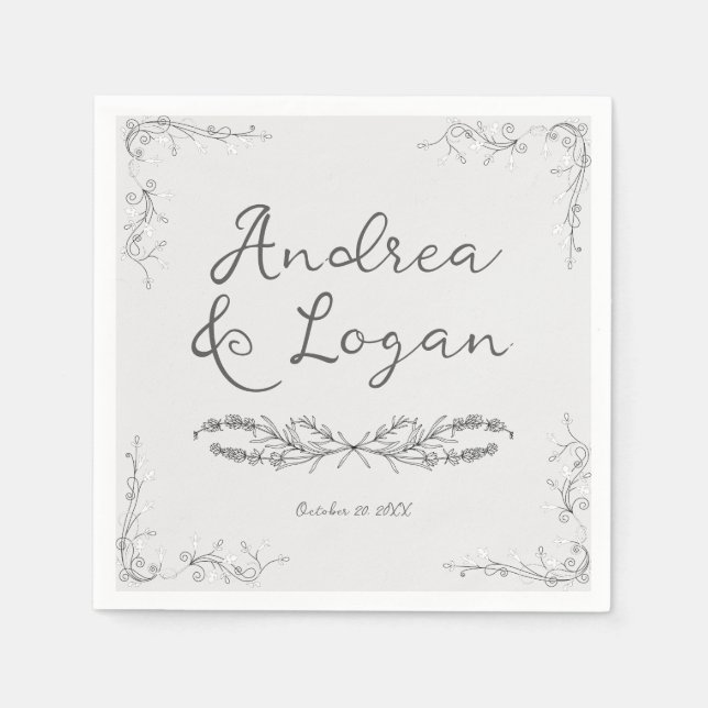 Guardanapo De Papel Whimsical Hand Drawn Wedding  (Frente)