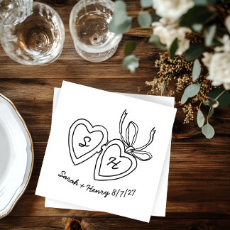 Guardanapo De Papel Whimsical Heart Locket Doodle Sketch Modern CUSTOM