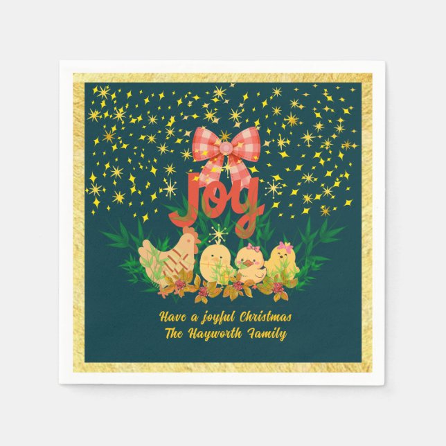 Guardanapo De Papel Whimsical hen and chick Christmas Paper Napkin (Frente)