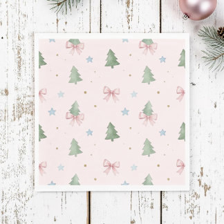 Guardanapo De Papel Whimsical Pastel Pink Christmas Tree & Coquette Bo