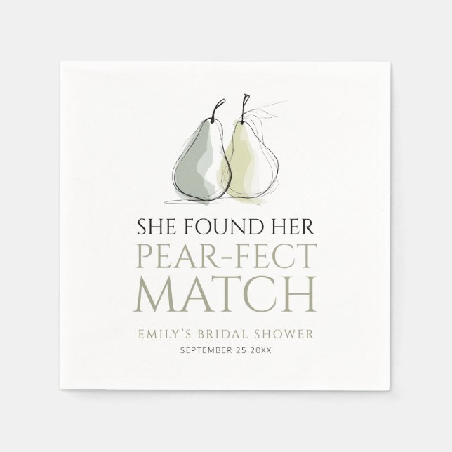 Guardanapo De Papel Whimsical Pears Pear-fect Match Bridal Shower (Frente)