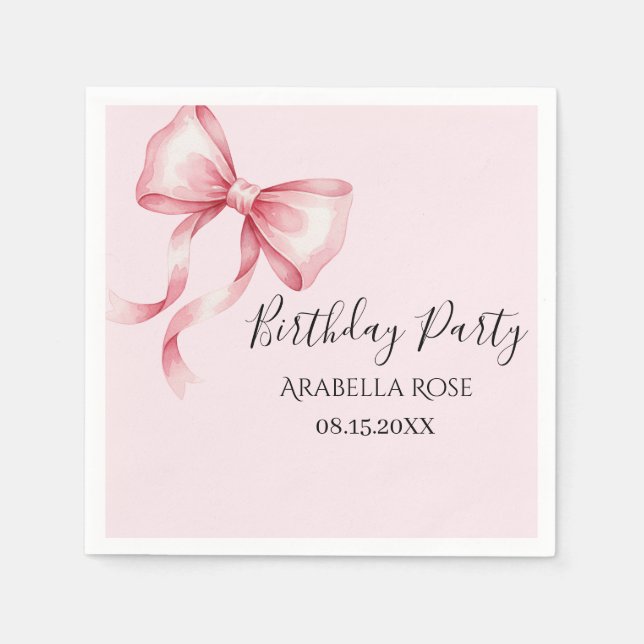 Guardanapo De Papel Whimsical Pink Bow Birthday Party (Frente)