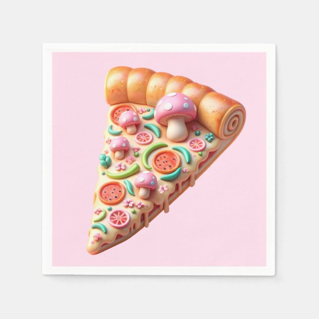 Guardanapo De Papel Whimsical Pink Mushroom Pizza Party (Frente)