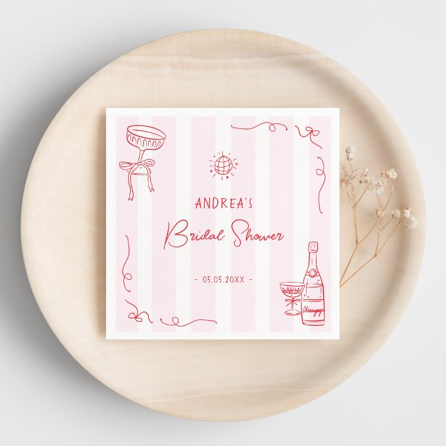 Guardanapo De Papel Whimsical Pink & Red Hand Drawn Bridal Shower (Criador carregado)