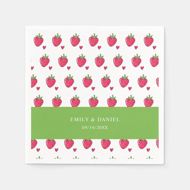 Guardanapo De Papel Whimsical Pink Strawberry Wedding Napkins (Frente)
