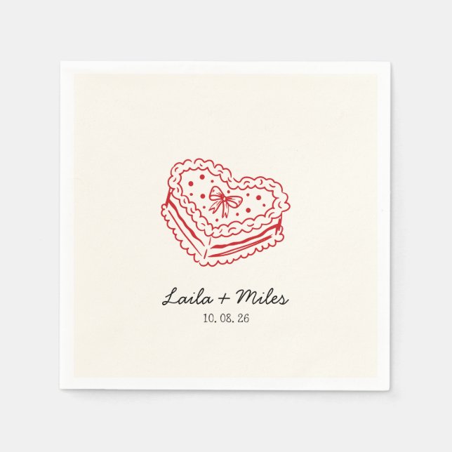 Guardanapo De Papel Whimsical red heart minimalistic wedding  (Frente)