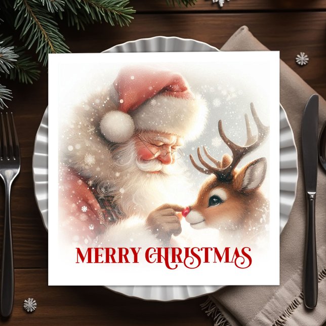Guardanapo De Papel Whimsical Santa Rudolph Xmas Dinner Napkins (Whimsical Santa Rudolph Xmas Dinner Napkins)