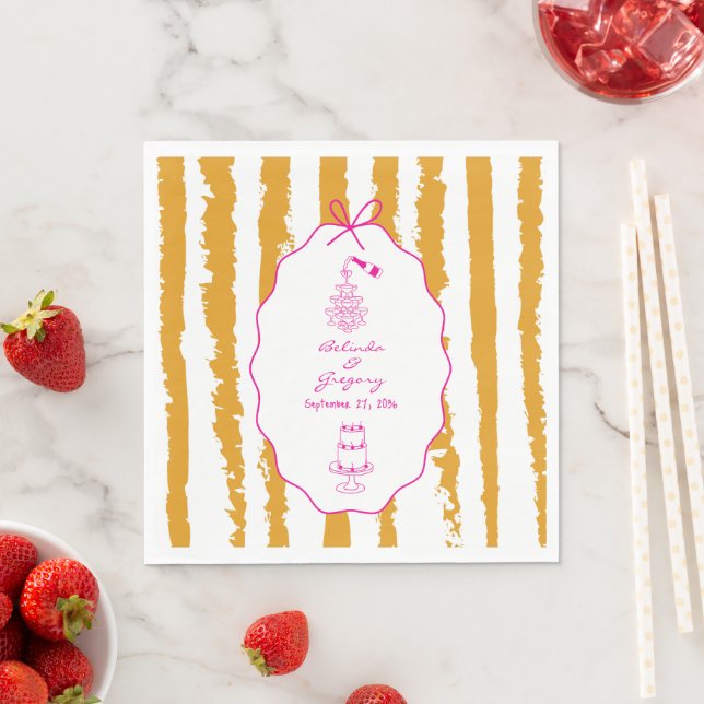 Guardanapo De Papel Whimsical Stripes Handwritten Painted Wedding  (Insitu)