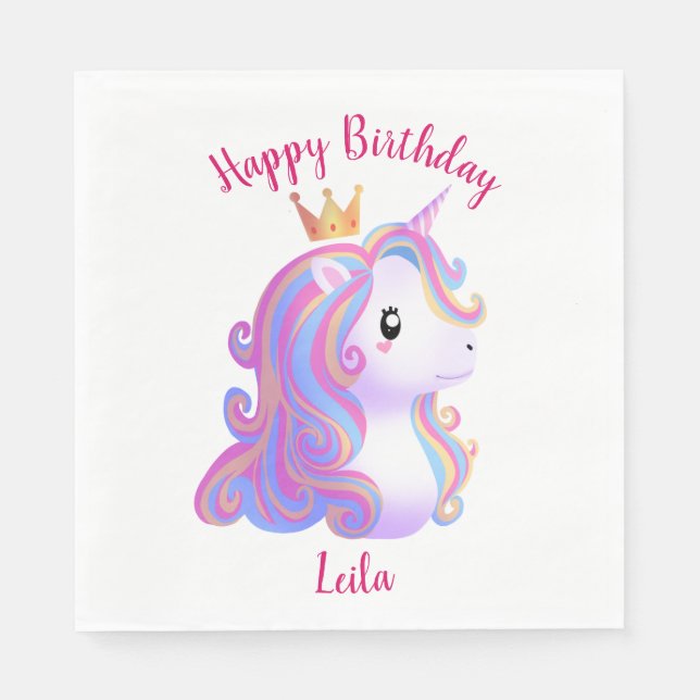Guardanapo De Papel Whimsical Unicorn Birthday (Frente)