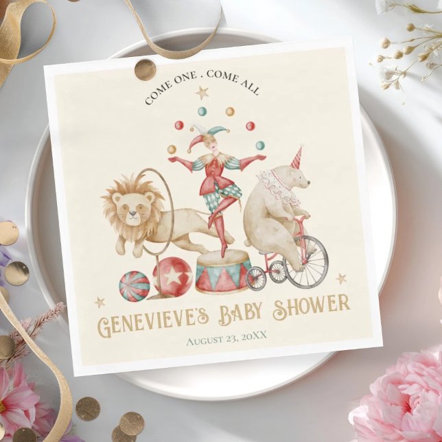 Guardanapo De Papel Whimsical Watercolor Circus Carnival Baby Shower (Criador carregado)