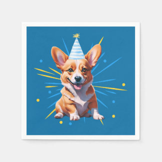 Guardanapo De Papel Whimsical Welsh Corgi Em Um Chapéu De Festa de ani